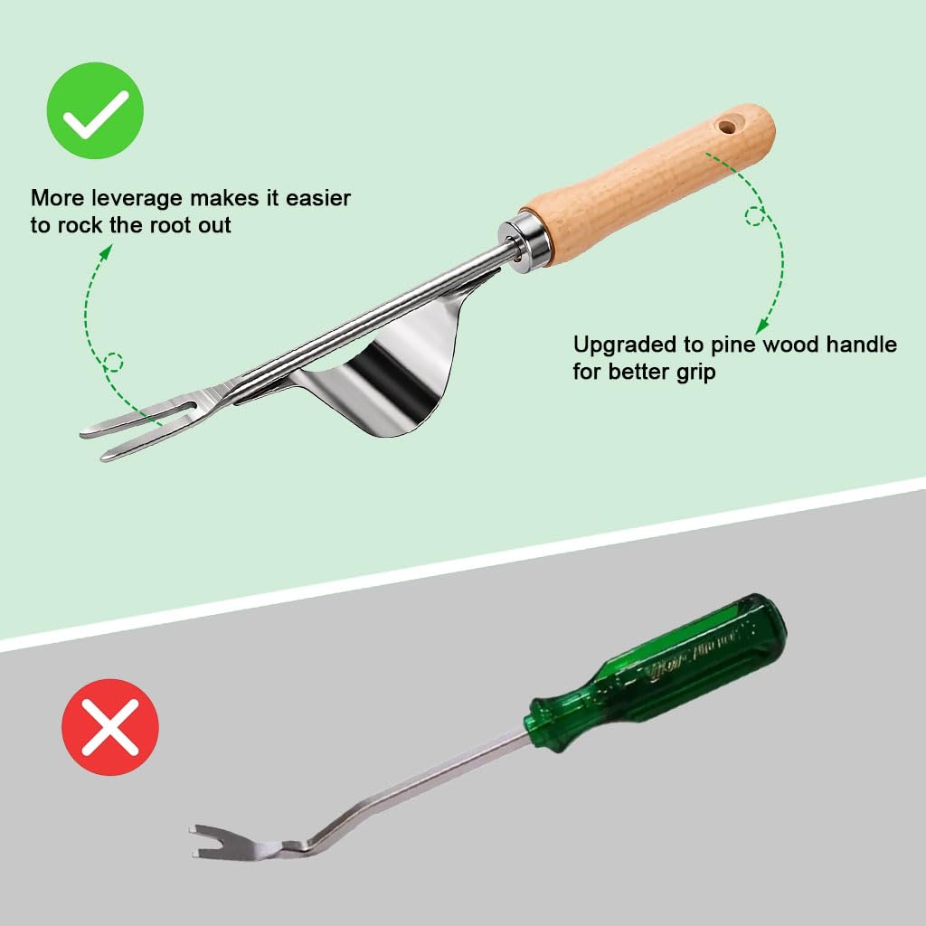 HASTHIP Gardening Weeder Tool for Multipurpose Use with 12.6 in Curved Hoe and Wooden Handle