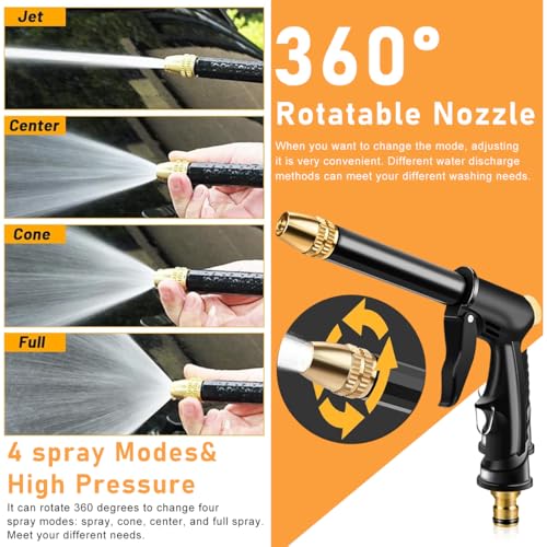 HASTHIP High Pressure Water Spray Gun 7.2 inches Heavy Duty Metal Pressurized Sprayer Water Gun with 4 Spray Patterns Multi Purpose Water Spray Gun for Car Washing, Gardening, Watering, Irrigation
