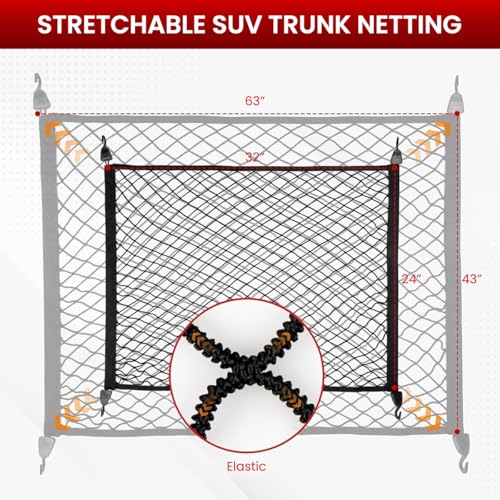 STHIRA® Elastic Bungee Cargo Net Car Trunk Mesh Double Layer Stretchy Tie Down with Hooks Utility Mounting Accessories 80x60cm 2 PCS