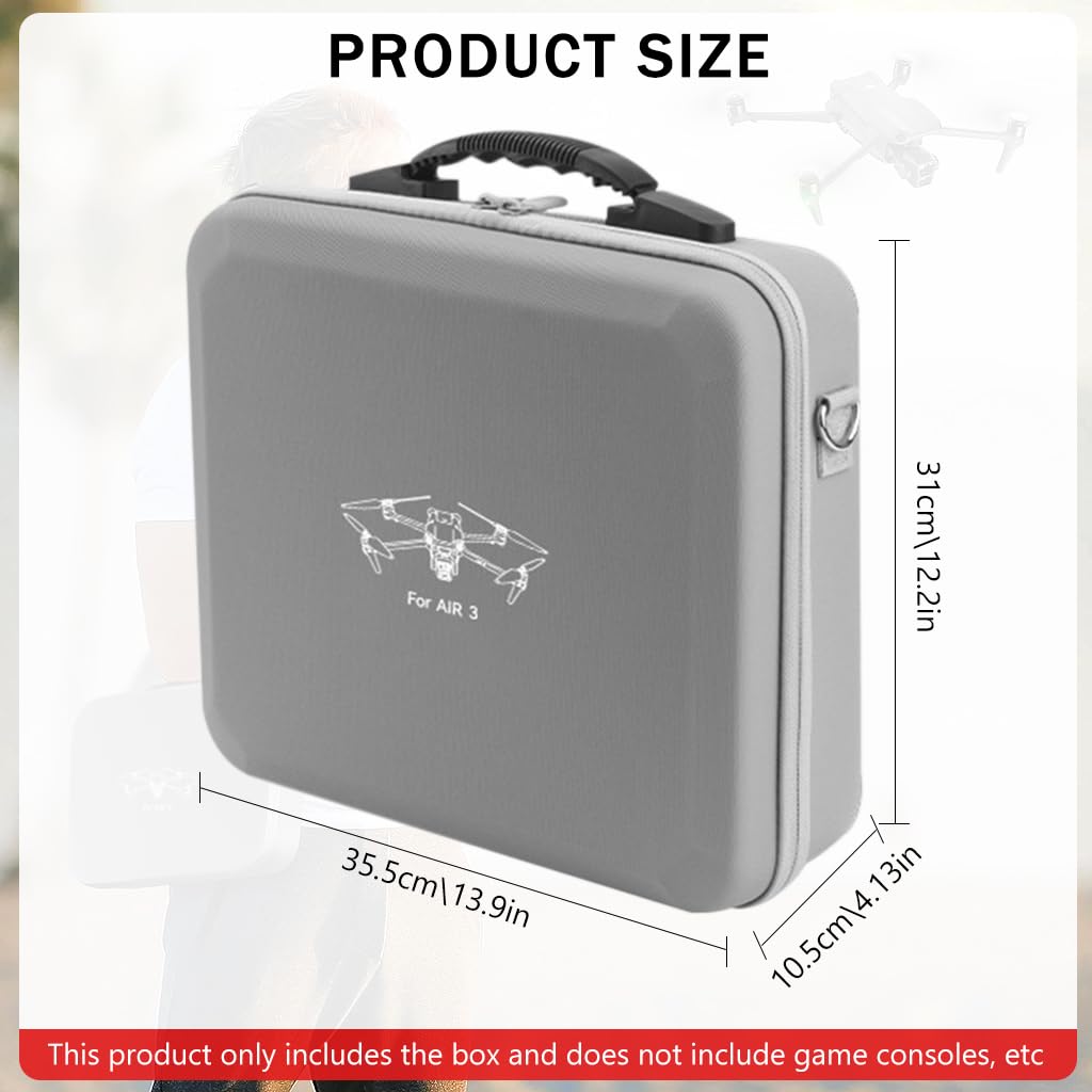 ZORBES Air 3 Carry Bag for DJI Drone with Custom Fit Compartments and Shoulder Strap | Grey PU Hard Case