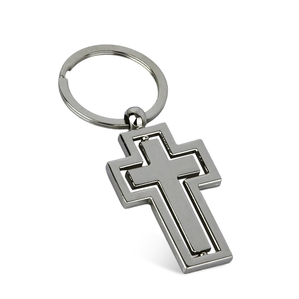 HASTHIP® Cross Keychain Creative Metal Cross Keyring Rotating Cross Keychain Key Ring for Room Keys Gift for Men Women, Silver, 4.57 x 2.83 x 0.28 inches