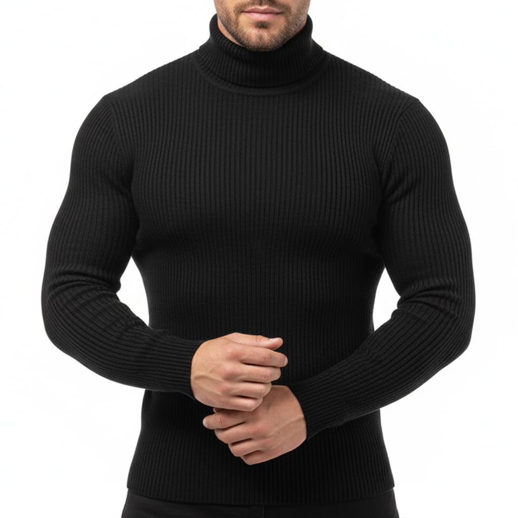 GUSTAVE Men's Turtleneck Sweater for Casual and Winter Wear featuring Fine Knit Craftsmanship | Black Slim Fit Pullover