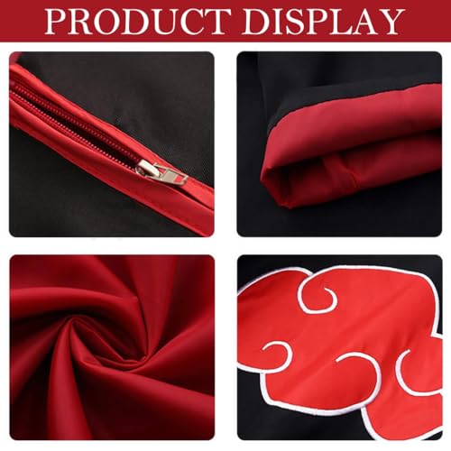 PATPAT® Akatsuki Costume Cloak Set 8PCS Anime Cosplay Itachi for Women Men with Headband Necklace Ring Halloween Party Size XL