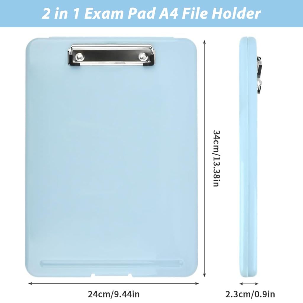 ZIBUYU Exam Pad A4 File Holder 2 in 1 File Holder with Clip Board Hard Cover Clipboard File Holder File Organizer Travel  File Holder with Clip Board, Blue