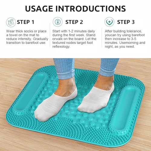 HANNEA® TPR Foot Massage Mat, 3 in 1 Foot Acupoint Massage Mat Toe Board with Dual Roller Massage Balls Design, for Promoting Blood Circulation, Relieving Foot Fatigue, 16x19'', Green