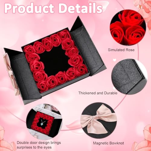 HASTHIP Gift for Women Romantic Rose Jewelry Set Rhinestone Heart Pendent Necklace Earstuds Set Soap Rose Flower Jewelry  Set Valentine's Day Gift Anniversary Gift Birthday Gift for Women