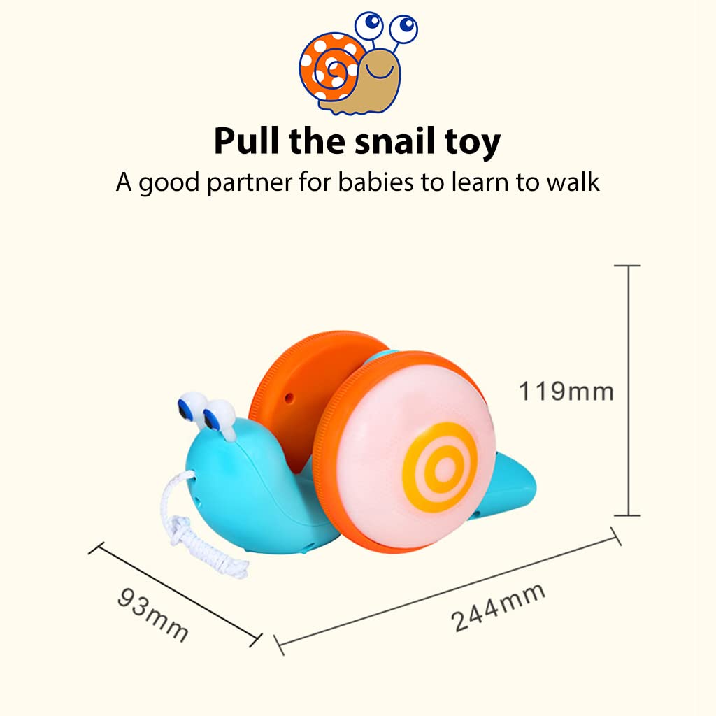 ZIBUYU Musical Snail Pull Along Toy for Walking Fun with 9.6×3.7×4.7 cm Wheels | Light & Sound for Toddlers