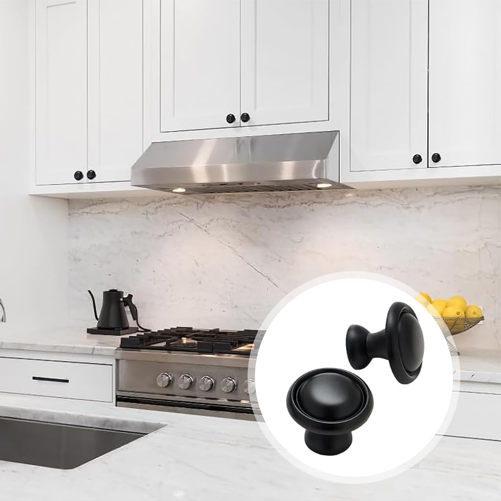 HASTHIP Cabinet Knobs for Kitchen and Drawer Upgrade with 1.25 in Round Zinc Alloy Design | 10 Pack Black Rust‑Resistant Pulls