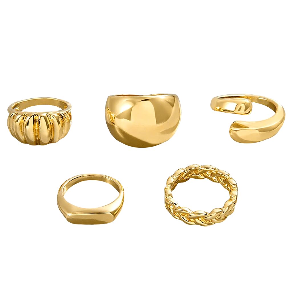 SANNIDHI Rings Set for Women with Adjustable Open Design and Gold Alloy Finish | 5Pcs Stackable Thumb and Punk Style