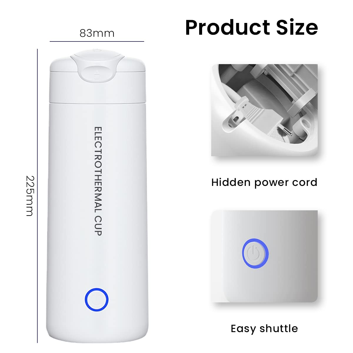 Supvox Travel Electric Kettle 400ml for Hot Water and Coffee with 400W Rapid Heating | Double Layer 304 Stainless Steel Portable Design