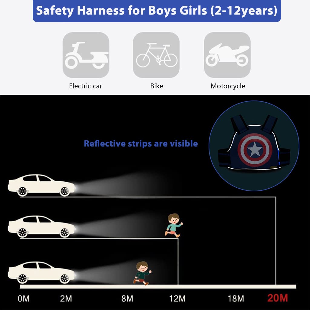 SNOWIE SOFT Kids Safety Belt for Two Wheeler with Reflective Strips and 4 Strap Buckle | Adjustable 3 PCS Polyester Harness for Boys and Girls 2 12 Years