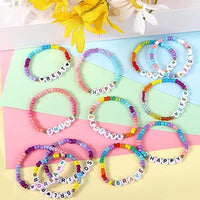 SANNIDHI® 12pcs Heishi Surfer Beads Bracelet for Girls Women, Colorful Elastic Friendship Bracelets Set, Acrylic Letter Seed Beads Cheer Bracelets Bulk, Stackable Kids Jewelry Gift