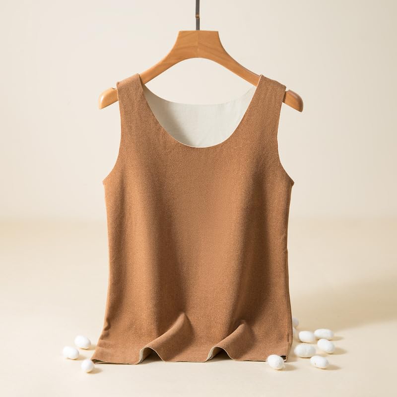 Venzina® Thermal Winter Base Wear for Women, Sleeveless Round Neck Fleece Vest, Soft & Moisture-wicking Fleece Inner Layer, Fashion Winter Base Top, Khaki-L