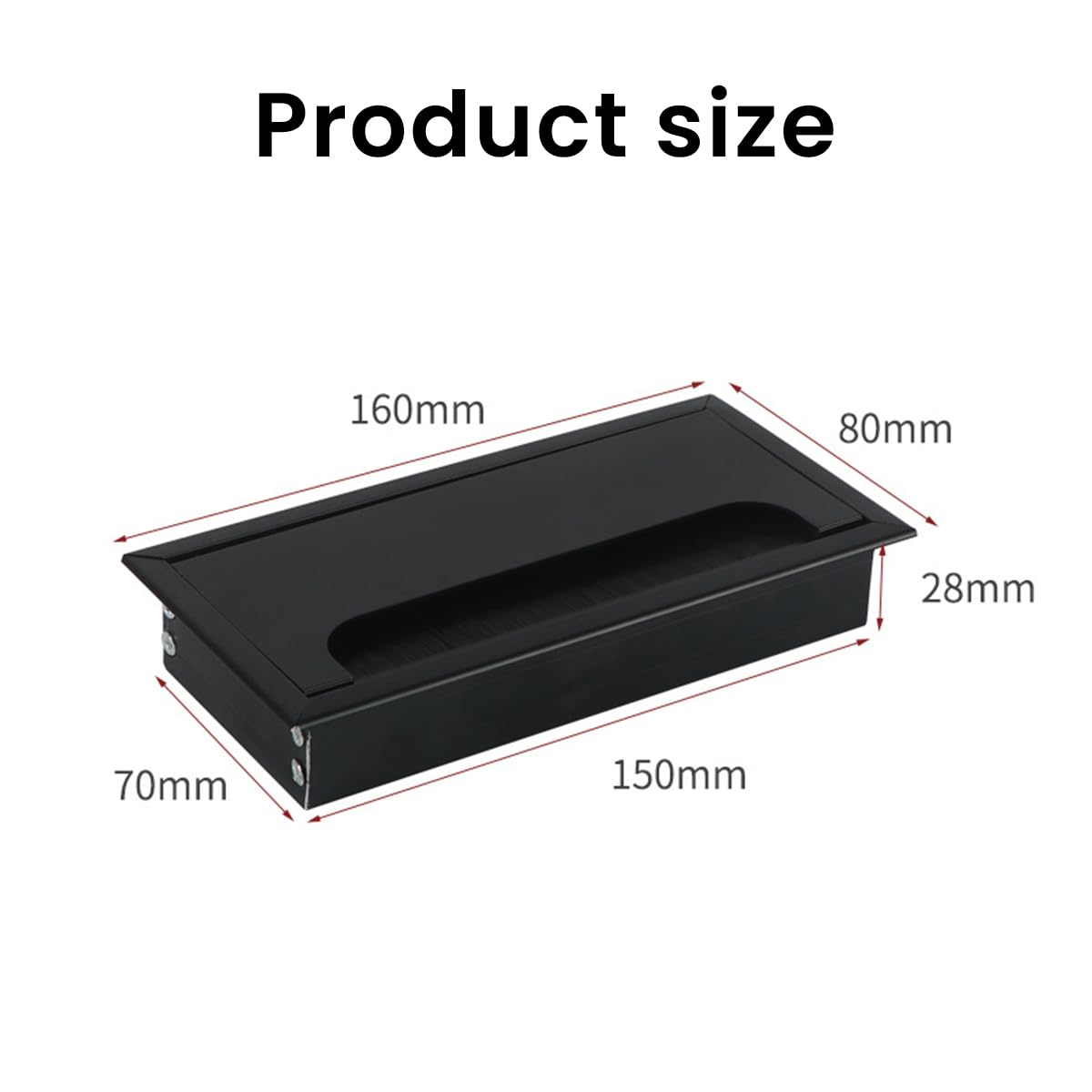 ZIBUYU Rectangular Cable Hole Cover for Office Desk with Dust Proof Brush Grommet 80x160mm Black Aluminum Alloy