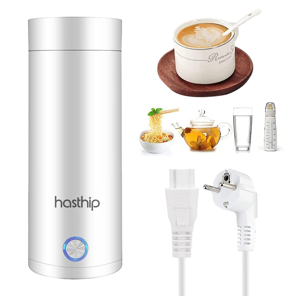 HASTHIP® Electric Kettle for Car 0.4 Litre Portable Electric Water Bottle for Hot Water Kettle 300W Electric Tea Kettle Mug Multipurpose Food Grade Fast Boil with Keep Warm & Auto Shut Off for Travel