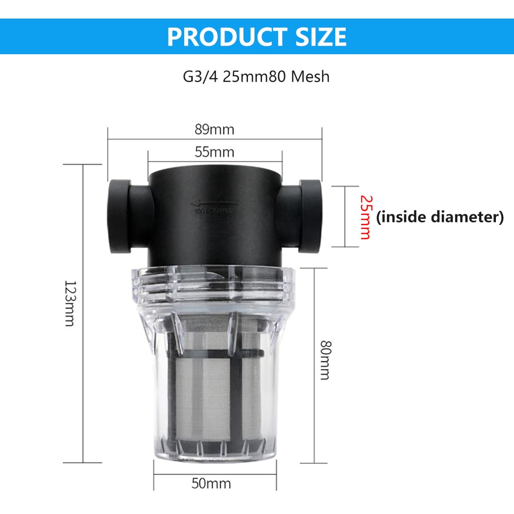 HASTHIP Water Pump Filter for Garden and Home Irrigation featuring 80 Mesh G3/4 25mm Stainless Steel Strainer | Easy Inline Installation