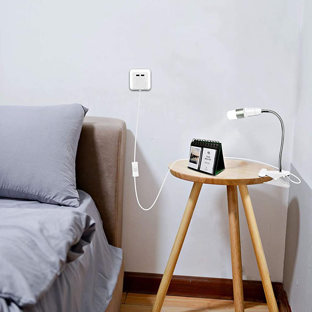 ELEPHANTBOAT E27 Clamp Lamp Holder for Desk Use with 360° Flexible Gooseneck and Switch | White 2PCS