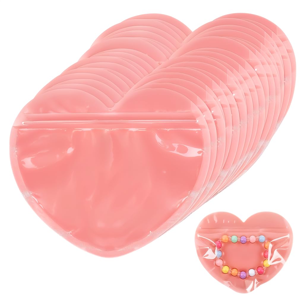 Zibuyu Ziplock Pouches for Jewelry and DIY Crafts with Reusable Seal | 100pcs 10x10cm Pink Heart