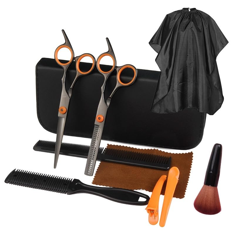 MAYCREATE® Hair Cutting Scissors Kits, Professional 10 Pcs Hair Dressing Scissors Barber Kit with Hairdressing Scissor for Men Women Adult Kids Home Hair Cut Kit at Home, with Storage Bag