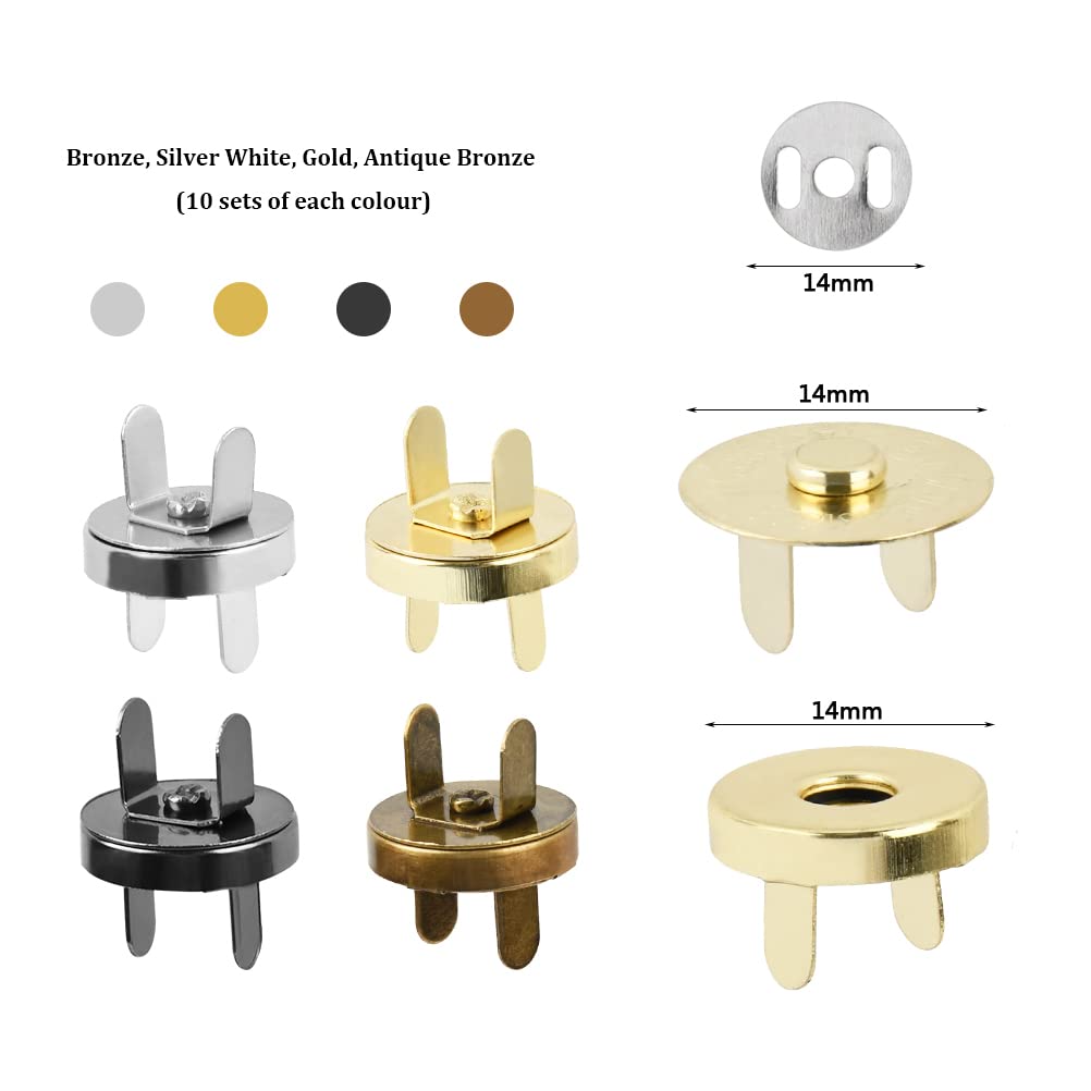 Supvox Magnetic Snap Buckle Buttons for Handbags and Purses featuring Secure Magnetic Closure | 4‑Color Pack of 40