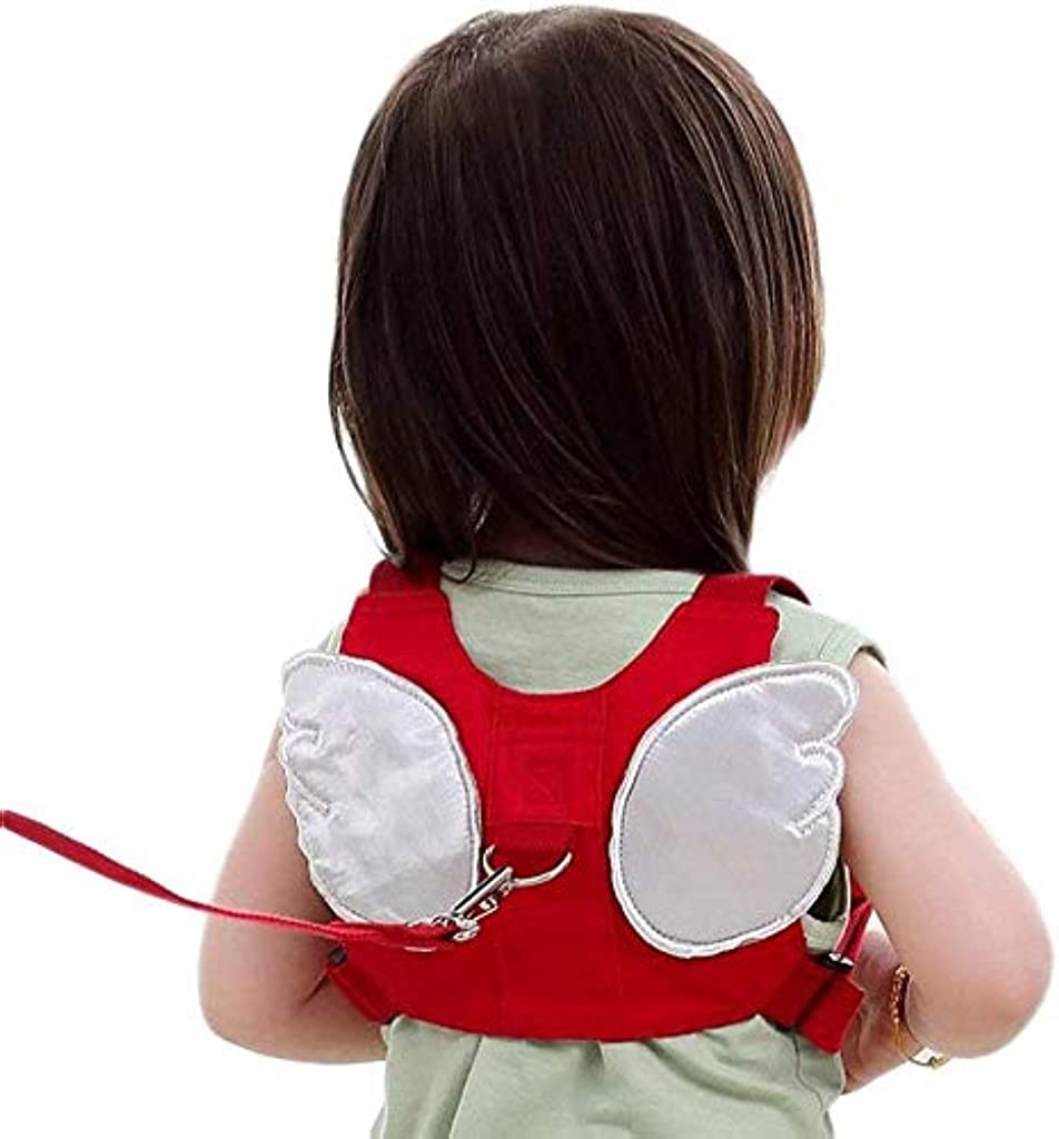 SNOWIE SOFT® Baby Safety Walking Harness; Child Toddler Anti-Lost Belt Harness Reins with Leash Kids Assistant Strap Angel Wings Travel Haress for 1-8 Years Boys and Girls (Red)