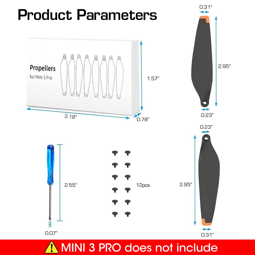 [Second-hand]ZORBES@ Dji Mini 3 Pro Propeller, 8Pcs Dji Mini 3 Propeller Blades Replacement, Ultral Lightweight Silent Flight Propeller Set With Screwdriver 12 Screws, Low Noise Replacement Drone Wings