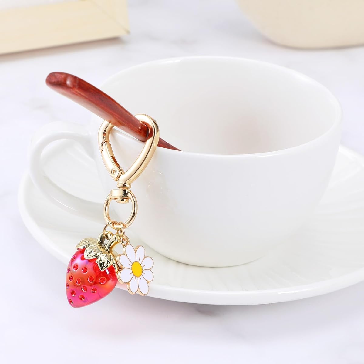 PALAY Strawberry Bag Charms Keychain for Handbags with Heart Carabiner and Flower Accent | 2 Pcs Gift Set for Women and Girls
