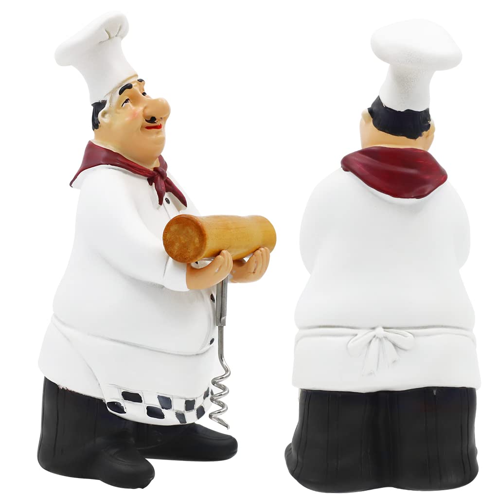 HASTHIP French Chef Figurine for Dining Table with Wine Opener and Resin Build | 20.5cm Decor