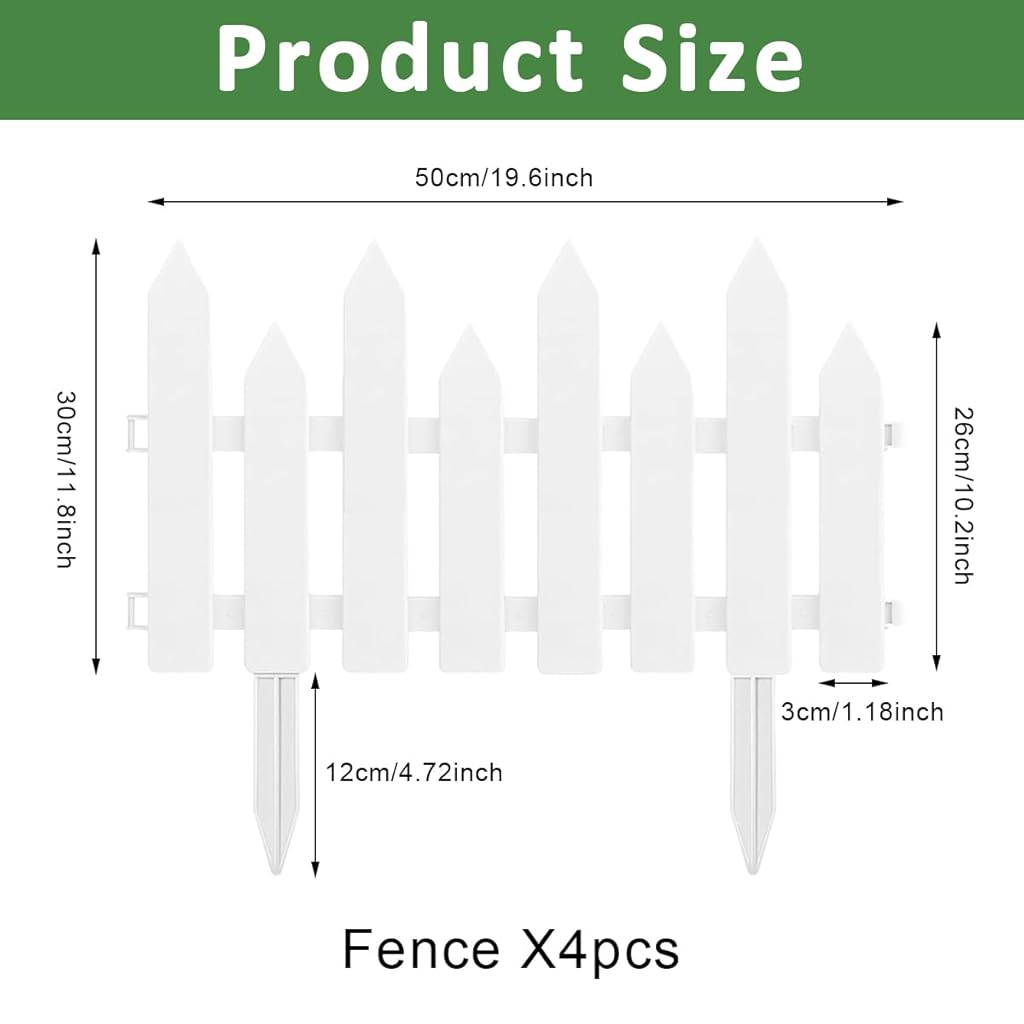 HASTHIP Outdoor Garden Fence Border - Garden Edging Fence Decorative - White Garden Picket Fence Panels - Weather-Proof PVC Garden Fence Decorative - Flower Bed Fencing for Pathway, Yard,  Lawn