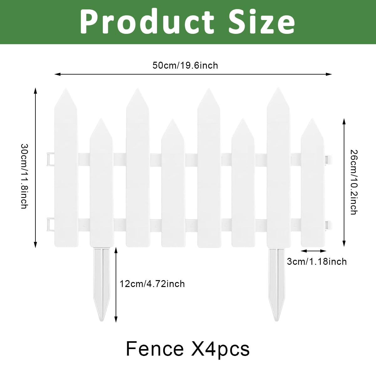 HASTHIP Garden Fence Decorative for Flower Beds and Pathways featuring Pointy Stake PVC Panels 50x30cm | Easy Outdoor Installation