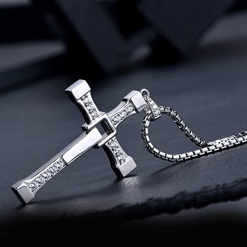 SANNIDHI Silver Cross Pendant Necklace for Fans | 24 in Chain with Rhinestone Details