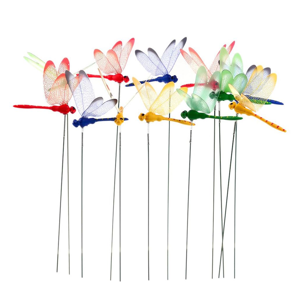 Supvox 3D Dragonfly Garden Stakes for Outdoor Decor with 24 PCS 25 cm PVC Wings | Indoor Use