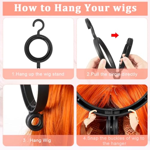 MAYCREATE® 3pcs Wig Stand Hanging Wig Display Holder with 360° Rotatable Hook, Space Saving ABS Hair Wig Hanger for Multiple Wigs Display, Storage, Styling, Maintenance