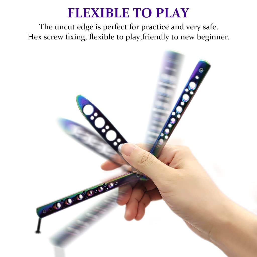 Proberos  Butterfly Knives Trainer with O-Ring Latch for Beginner, Children, Butterfly Knives Lover & More, Balisong Trainer with Unsharpened Blade for Practicing Flipping Tricks(Colorful)