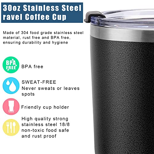 Supvox® 900ml Vacuum Insulated Stainless Steel Cup with Lid, Large Capacity 30 oz Double Layer Vacuum Insulated Travel Coffee Cup with 1 Straws, 1 Lids and 1 Cleaning Brush (Black)