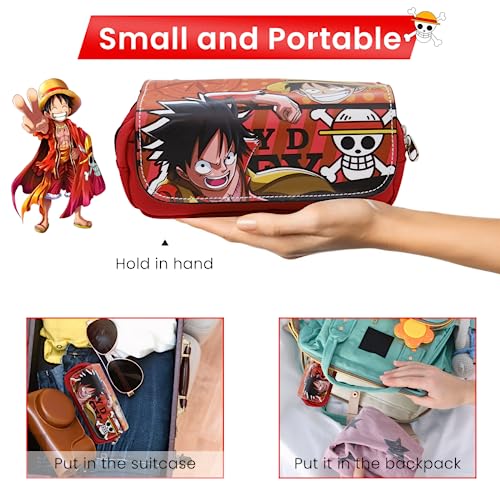 FANCYKU® Polyester One Piece Pencil Case Anime Pouch Cartoon Prints Pen Large Capacity Pu Bag Stationery Organizer Students Gift Multicolor 3PCS