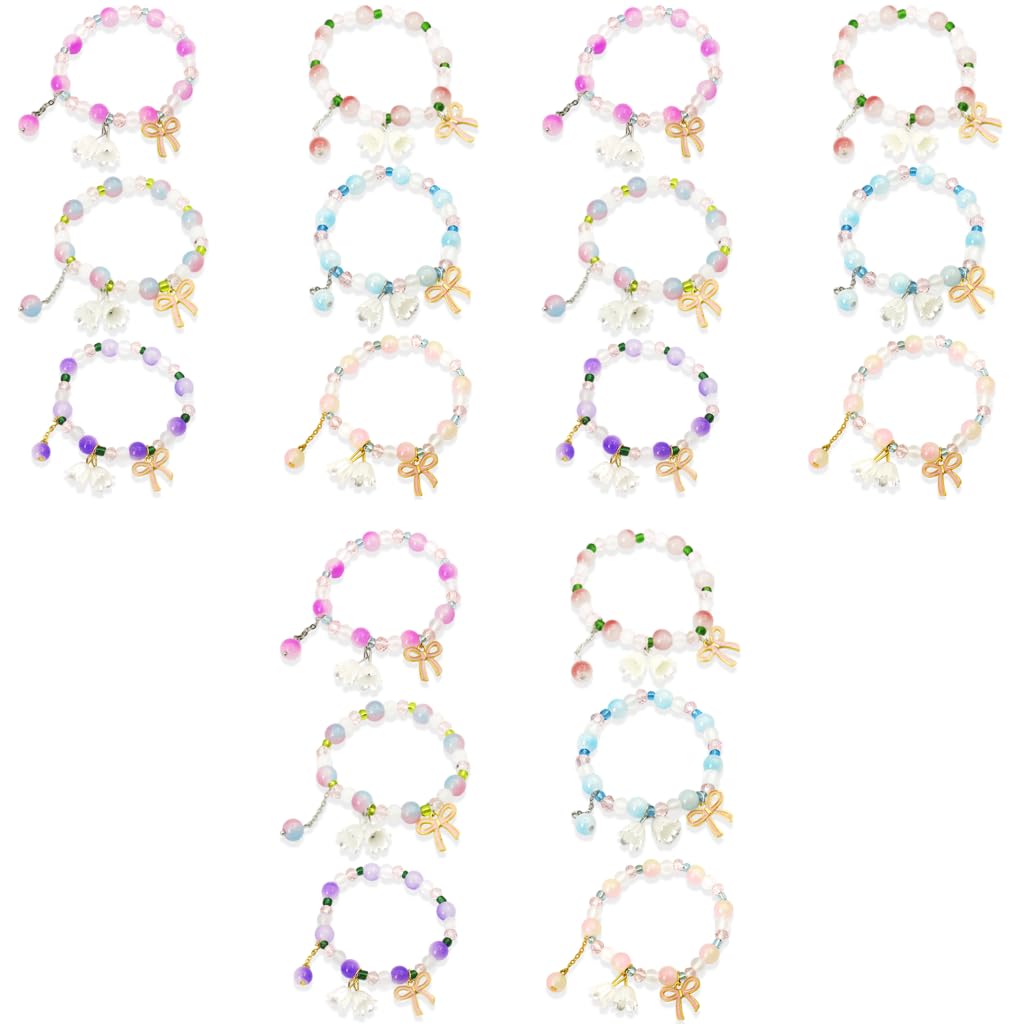 SANNIDHI Crystal Beads Bracelet Set for Girls with Bowknot and Orchid Charm | 18PCS Gift