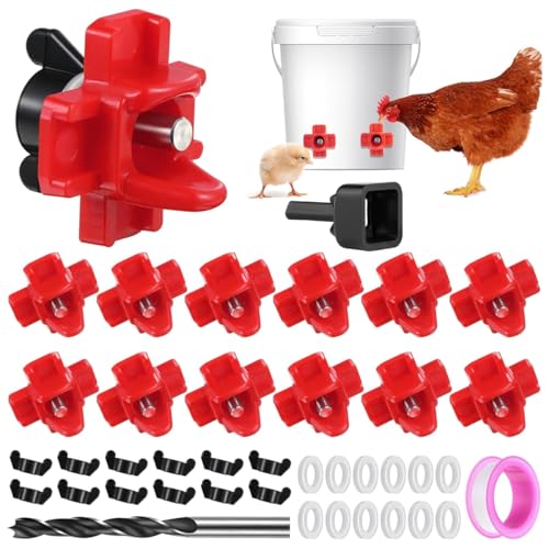ORTIZA 12Pcs Chicken Water Feeder Kit - Automatic Chicken Nipple Waterer - Poultry Feeder/Chicken Feeder - Chicken Water Cup for Poultry - Poultry Farm Equipment for Poultry Drinker with Accessories