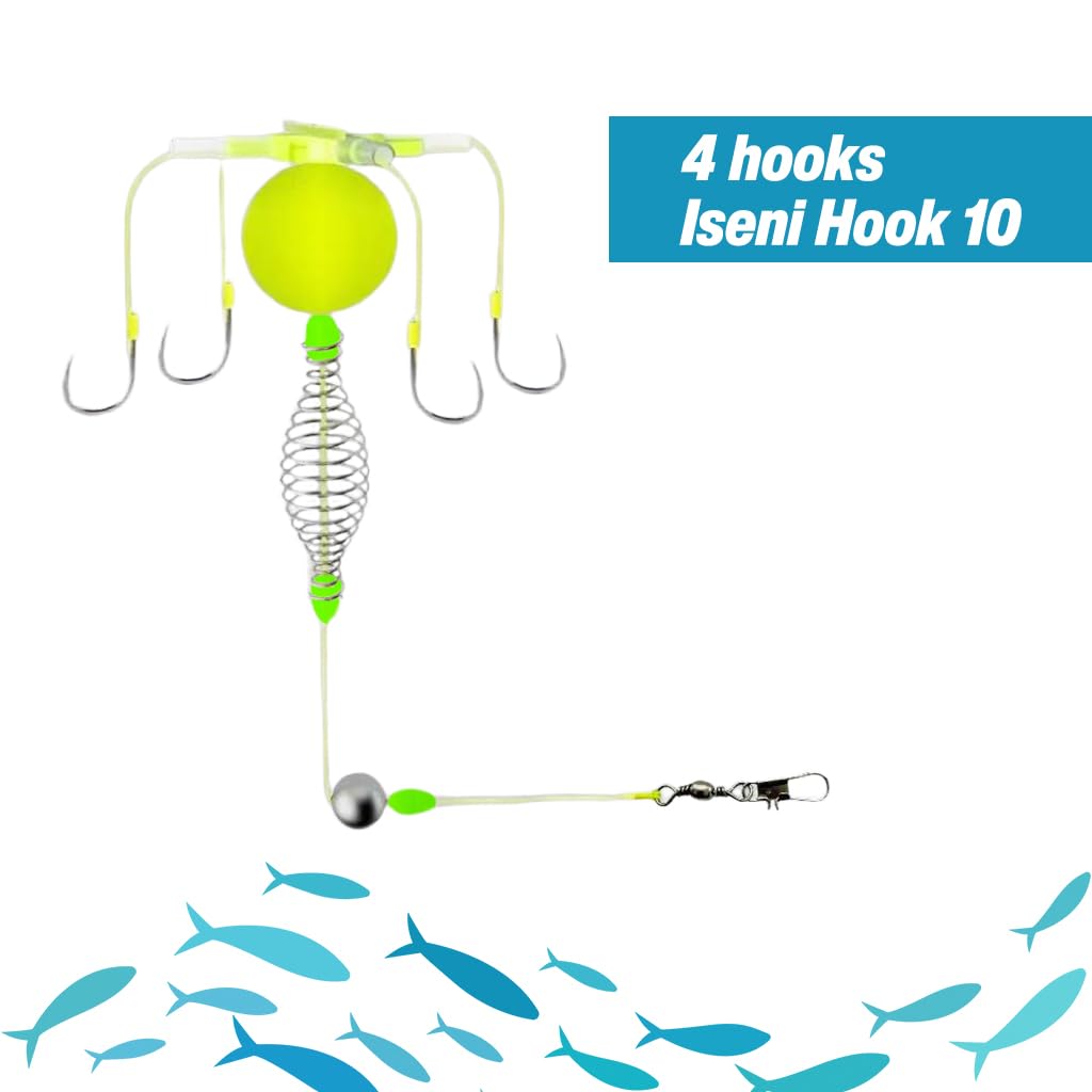 Proberos Fishing Hook Bait Rig with 4 Carbon Steel Hooks and Self Hooking Feeder System | Floating Cage Design for Lake and River Use