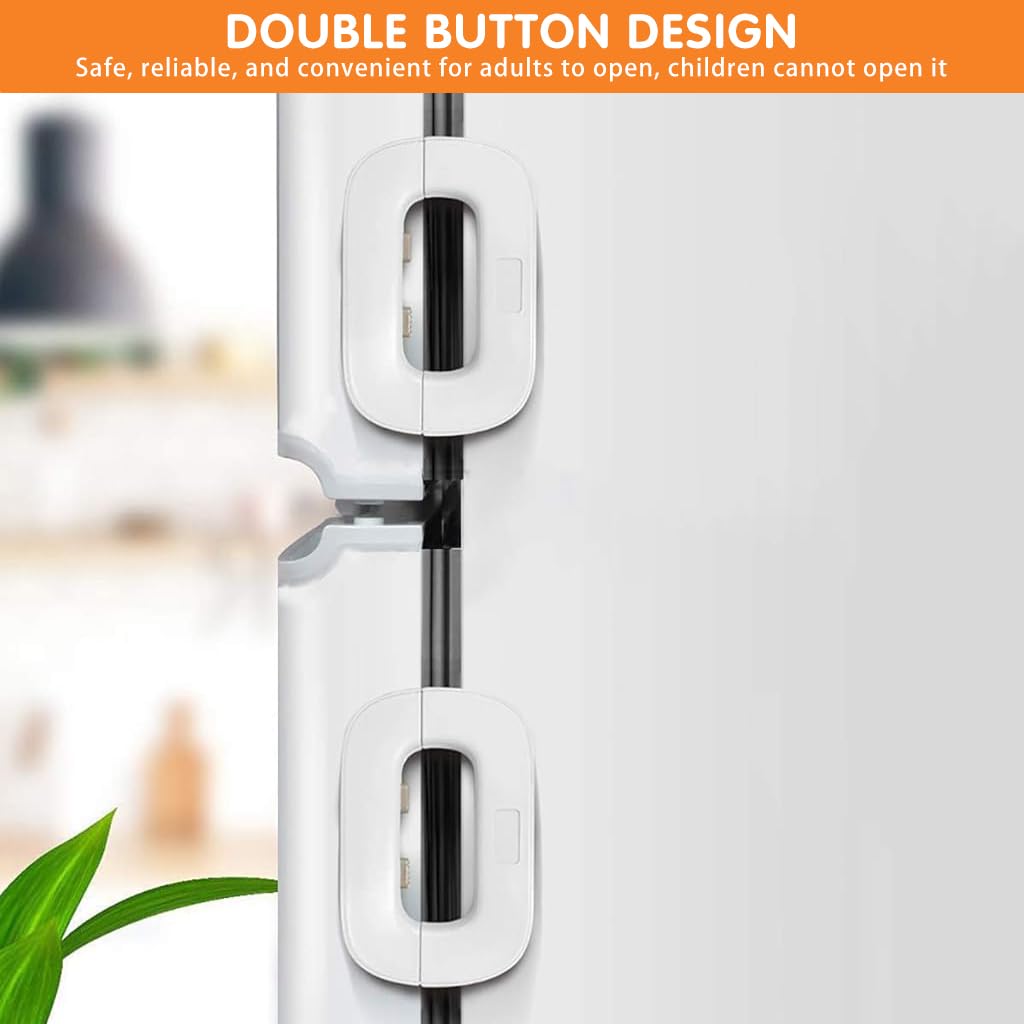 SNOWIE SOFT® 2Pcs Refrigerator Lock Child Safety Refrigerator Door Lock Self Adhesive Freezer Door Refrigerator Door Dual Safety Button Design Home Safe Child-Proof Fridge Door Lock