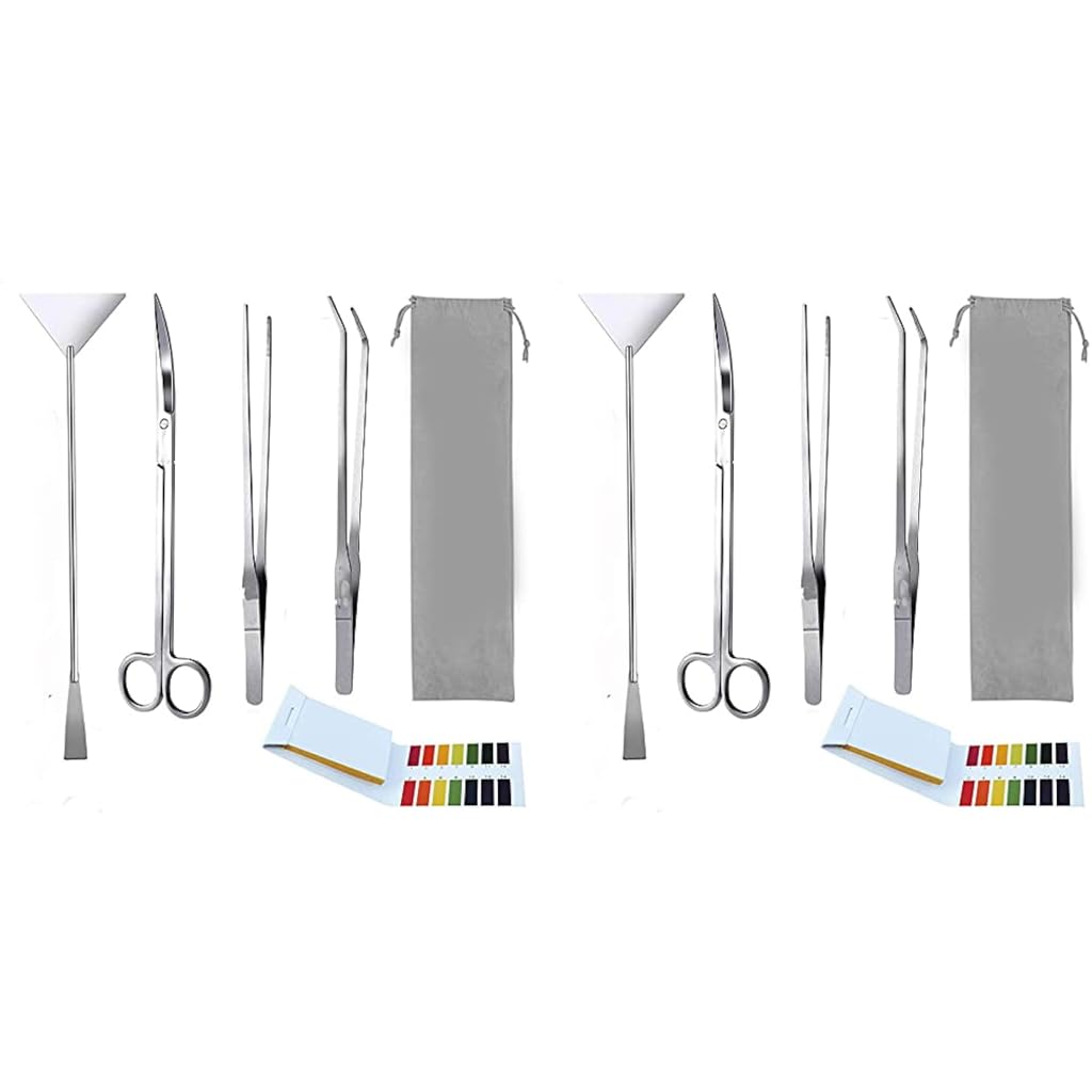 Qpets® 10PCS Aquarium Aquascaping Tools Kit Long Stainless Steel Plant Tool Tweezers Scissors Spatula Set Bonsai Algae Scraper Cleaning for Fish Tank