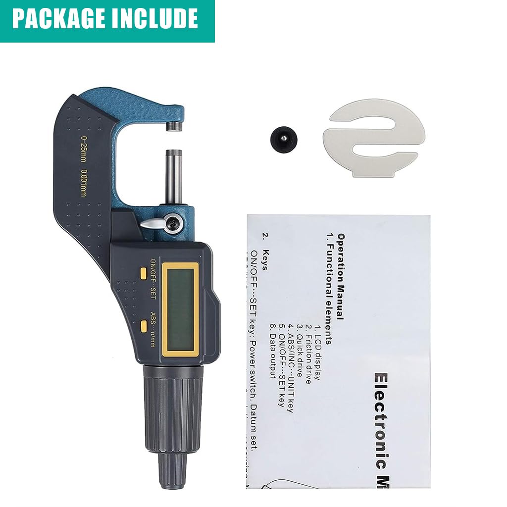 Serplex Digital Micrometer for Precision Measurement with LCD Display and Carbide Surfaces | 0-25 mm Range 0.001 mm Resolution