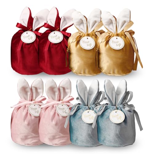 HASTHIP® Gift Bags Bunny Ear Candy Bag Soft Velvet Drawstring Pouches Reusable Jewelry & Treat Gifting Bags for Return Gifts Party Favor Bag for Birthday Children's Day