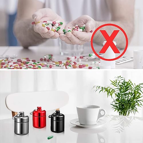 HANNEA® 6PCS Mini Aluminum Keychain Medication Pill Box Waterproof Metal Pill Holder Medicine Bottle for Outdoor Travel Camping Style A