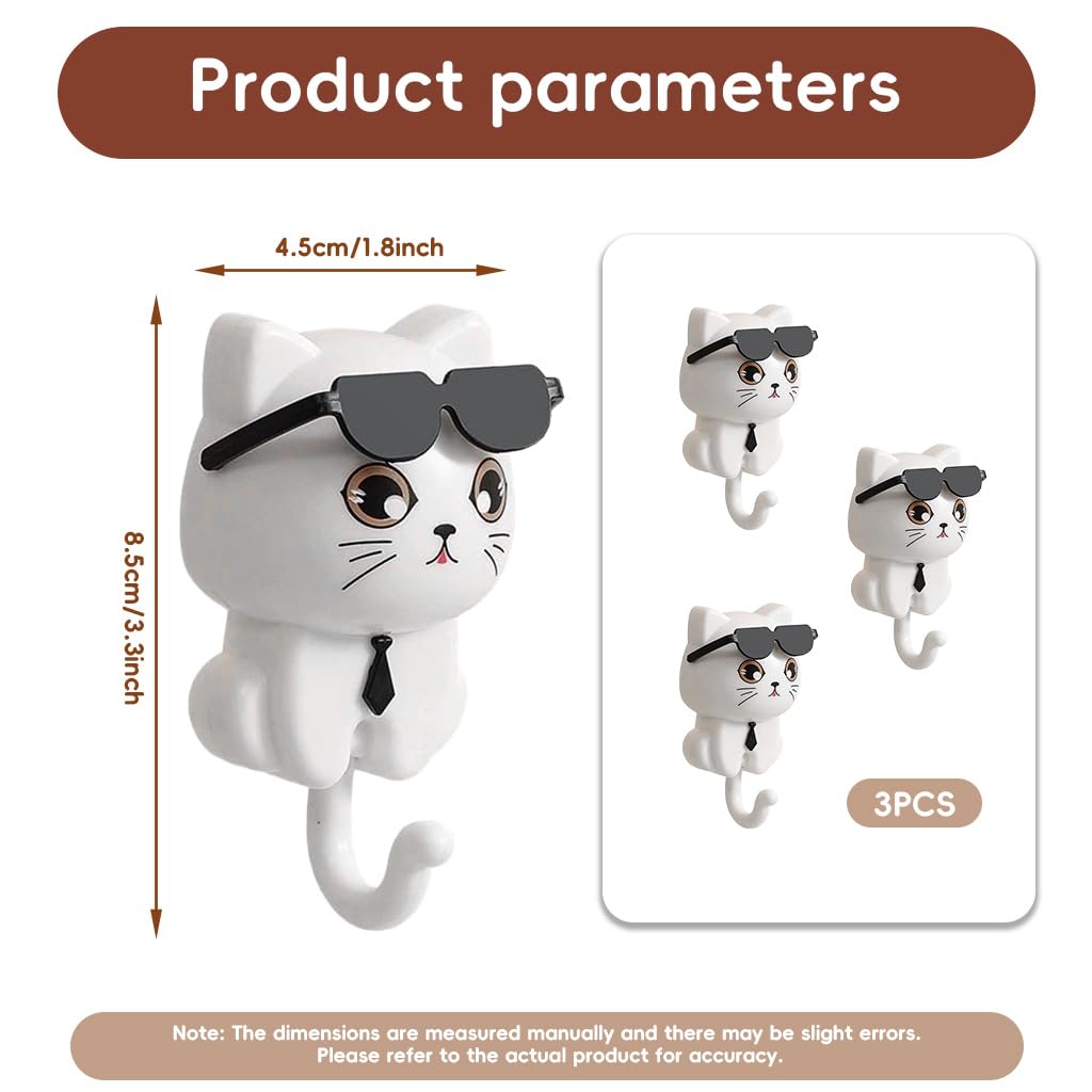 HASTHIP Cat Wall Hooks 9PCS for Kitchen and Bathroom featuring PVC Cartoon Tail Design
