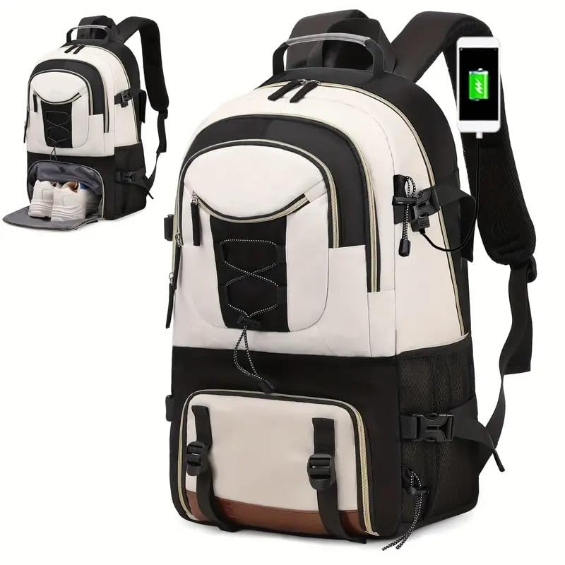 GUSTAVE® Caoroky knight Laptop Backpacks College Bookbags Women Men Anti Theft Travel Backpacks Large Elementary Middle High School Bags for Kids Teens Girls Boys Students Adults Causal Daypack-Beige