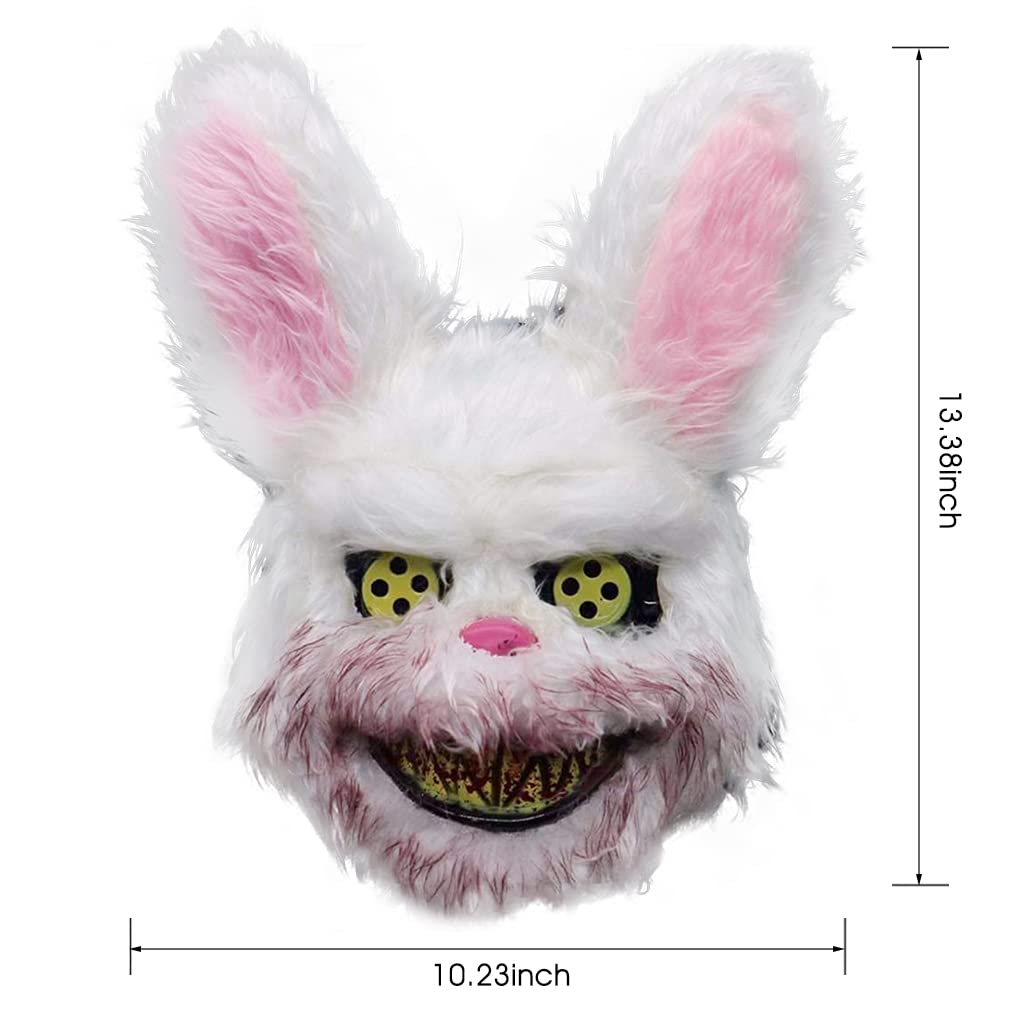 PATPAT® Halloween Party Mask, Scary Mask Bloody Bunny Mask, Plush Head Mask, Cosplay Costume Props Halloween Party Decorations (White)