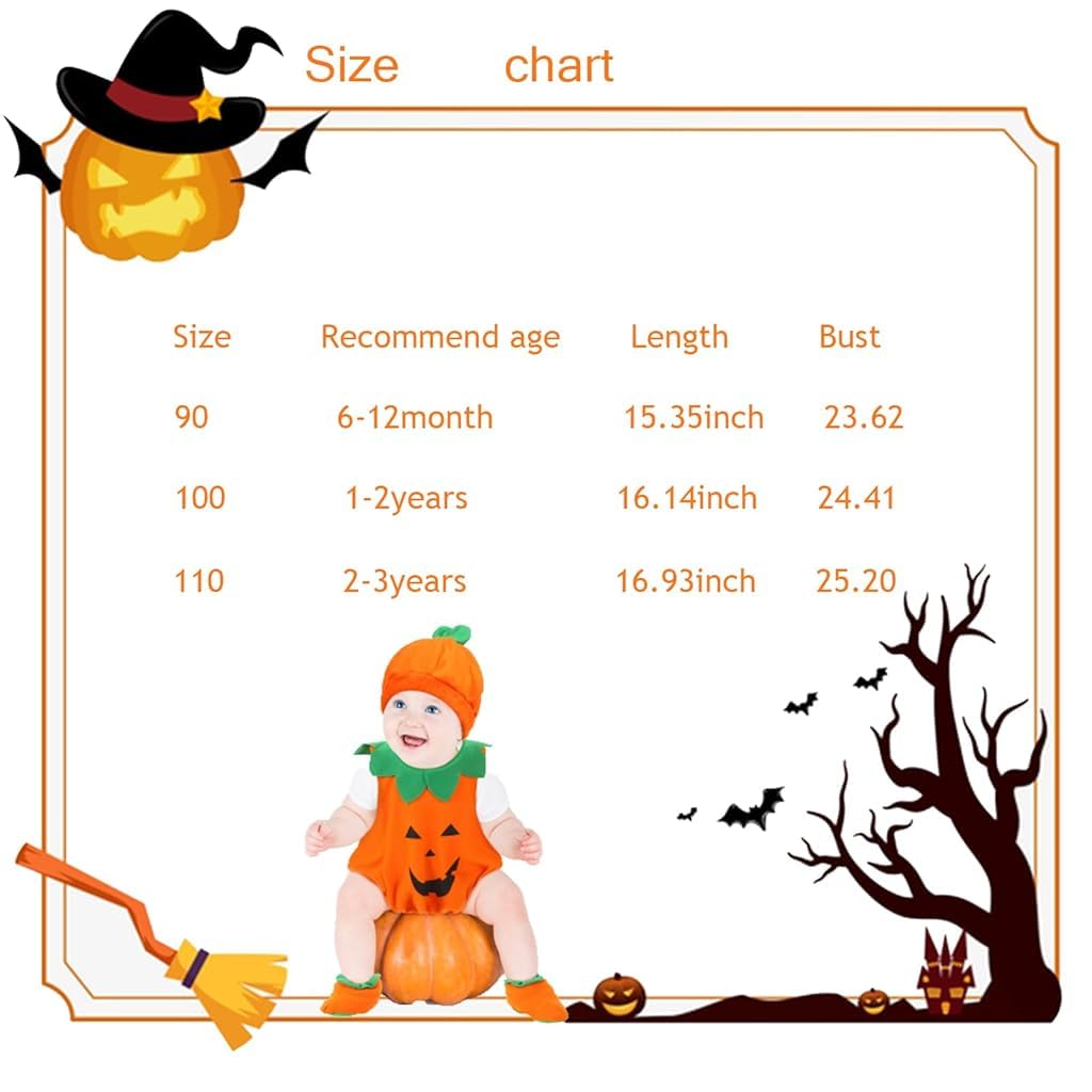 PATPAT® Toddler Pumpkin Halloween Cosume for Aged 4-5 Years Olds Boys and Girls Trick or Treat Halloween Cosume Cute Pumpkin Cosume with Hat and Shoes Halloween Party Cosume