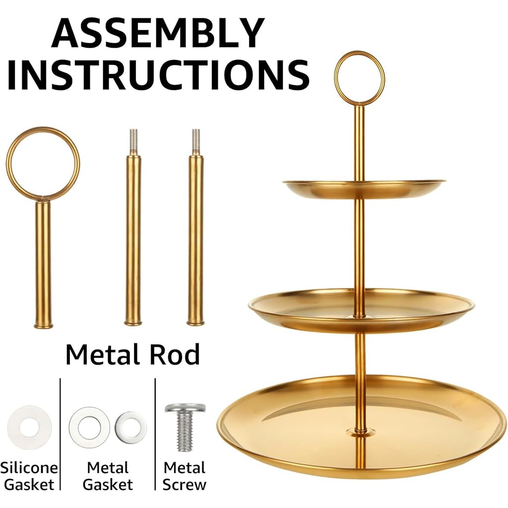 HASTHIP® 3 Tiered Gold Cupcake Stands, Metal Cupcake Tower Gold Tiered Dessert Stand Cup Cake Tier Stand, Serving Tray Cupcake Holder for Wedding, Birthday, Holiday Dessert Table Decoration