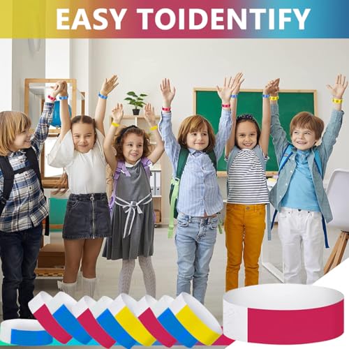HASTHIP® 300PCS Paper Wristbands Bands Dynamic Color Band for Club Party Events Self Adhesive Loop Strip Red Yellow Blue